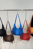 Fringe Detail Suede Hobo Bag