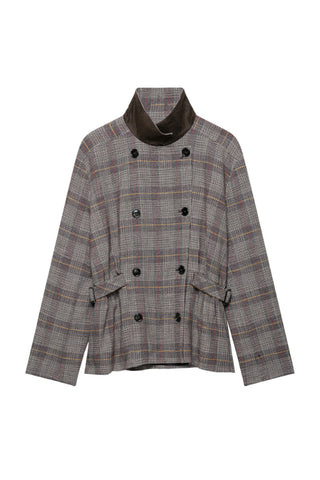 Plaid Double-Breasted Belted Jacket