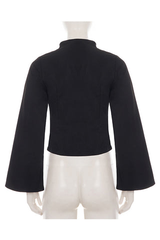 Double-Breasted Bell Sleeve Crop Blouse