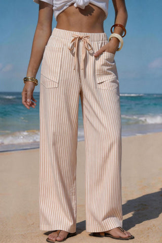 Drawstring Pocket Striped Pants