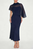 Sheer Draped Cape Overlay Midi Dress