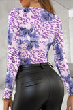 Sheer Floral Long Sleeve Crew Neck Top