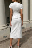 Polka Dot Peplum Button-Front Skirt Set