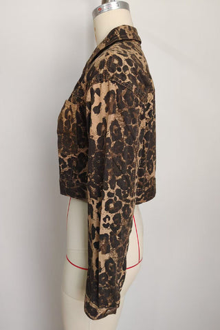 Leopard Print Crop Denim Jacket