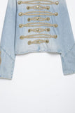 Military Braid Crop Denim Jacket