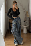 Studded Side-Stripe Barrel Jeans