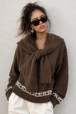 Tie-Neck Patterned Knit Sweater