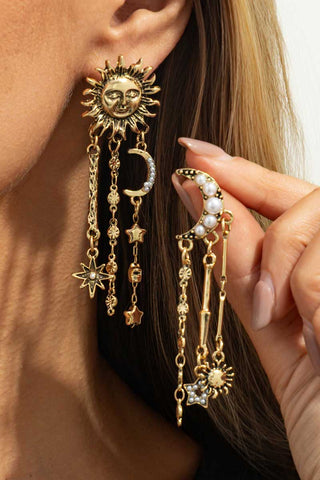 Vintage Celestial Sun Moon Drop Earrings