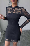 Sheer Lace Mock Neck Bodycon Mini Dress