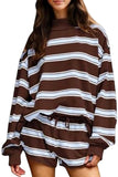 Striped Mock Neck Long Sleeve Short Set