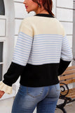 Striped Colorblock Button-Front Knit Cardigan