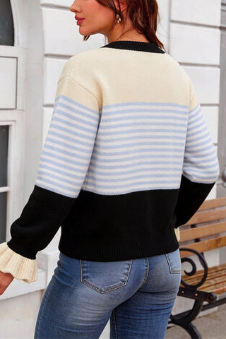 Striped Colorblock Button-Front Knit Cardigan
