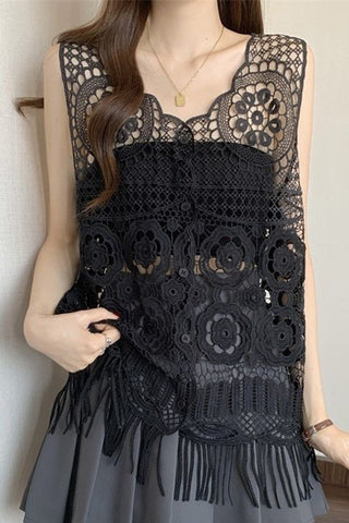 Sleeveless Crochet Fringe Tank
