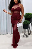 Sheer Bodice Ruched Mermaid Dress