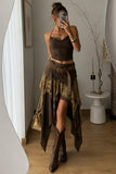 Studded Belt Layered Asymmetric Midi Skirt