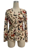 Butterfly Print V-Neck Button-Front Blouse