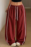 Side Stripe Drawstring Wide-Leg Casual Pants