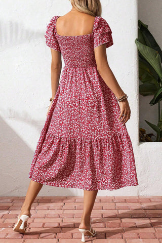 Smocked Ruffle Sleeve Casual Dress