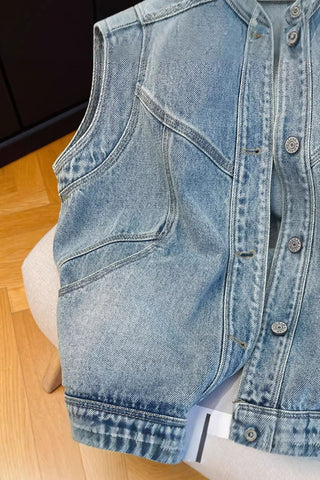 Button-Front Stand Collar Vest