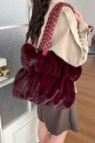 Braided Handle Faux Fur Tote Bag