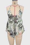 Floral Halter Tie-Front Tank