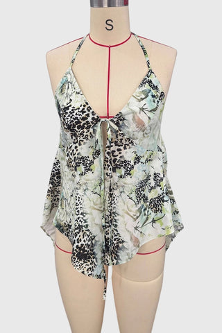 Floral Halter Tie-Front Tank