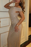 Sequin One-Shoulder Ruched Maxi Dress