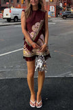Fringe Trim Printed Sleeveless Mini Skirt Set