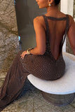 Rhinestone Open Back Maxi Casual Dress