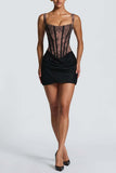 Square Neck Lace Corset Mini Dress