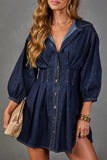 Puff Sleeve Button-Front Collared Mini Dress