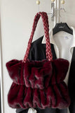 Braided Handle Faux Fur Tote Bag