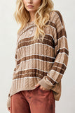 Striped Cable Knit Crew Neck Sweater