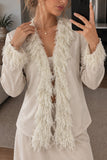 Fringe Trim Open Front Long Sleeve Jacket