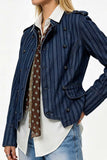 Striped Double-Breasted Denim Jacket