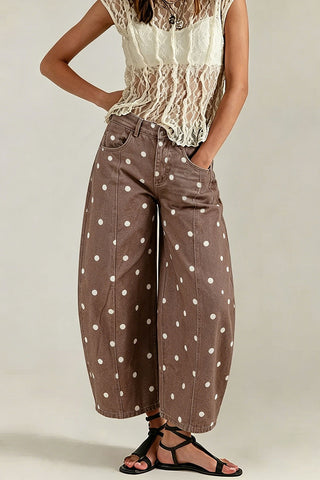 Polka Dot High-Waist Barrel Jeans