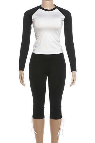 Raglan Sleeve Side-Tie Capri Pants Set