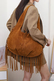 Tassel Fringe Drawstring Hobo Bag