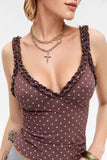 Ruffle Trim Polka Dot Tank Top
