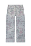 Floral Print Cuffed Wide Leg Jeans