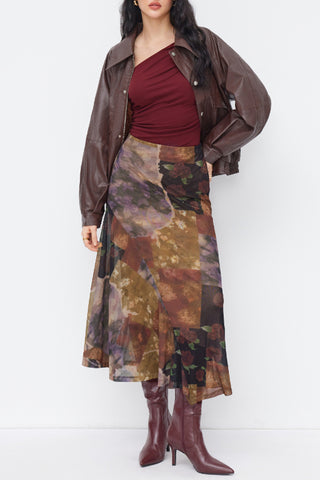 Floral Patchwork Wrap Midi Skirt