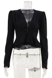 Puff Sleeve Deep V Neck Blouse