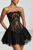 Lace Corset Top and Ruffle Mini Skirt Set