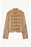 Military Button Mock Neck Cropped Jacket