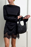 Long-Sleeve Lace-Trim Casual Dress