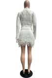 Fringe Trim V-Neck Knit Skirt Set