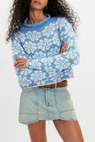Floral Knit Crew Neck Crop Sweater