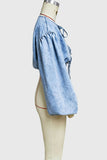 Lace-Up Puff Sleeve Denim Jacket