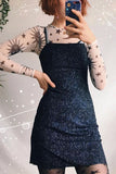 Sheer Mesh Celestial Print Long Sleeve Blouse