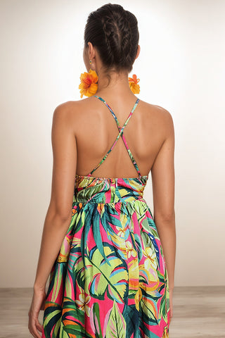 Tropical Halter Maxi Dress